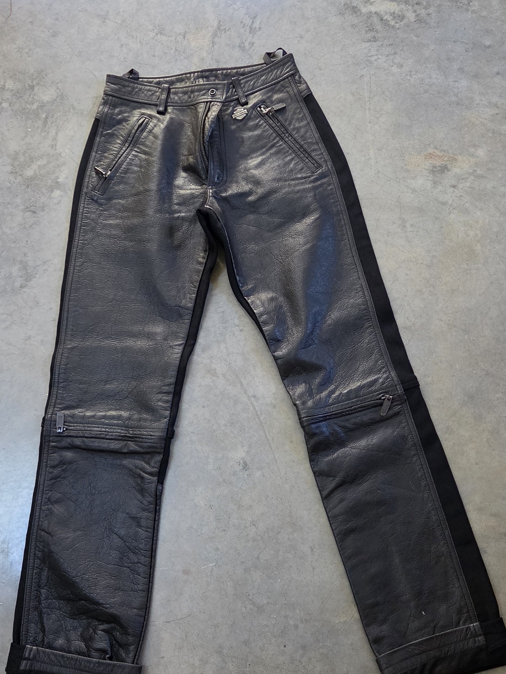 Women's Black Leather And Fabric Riding Pants